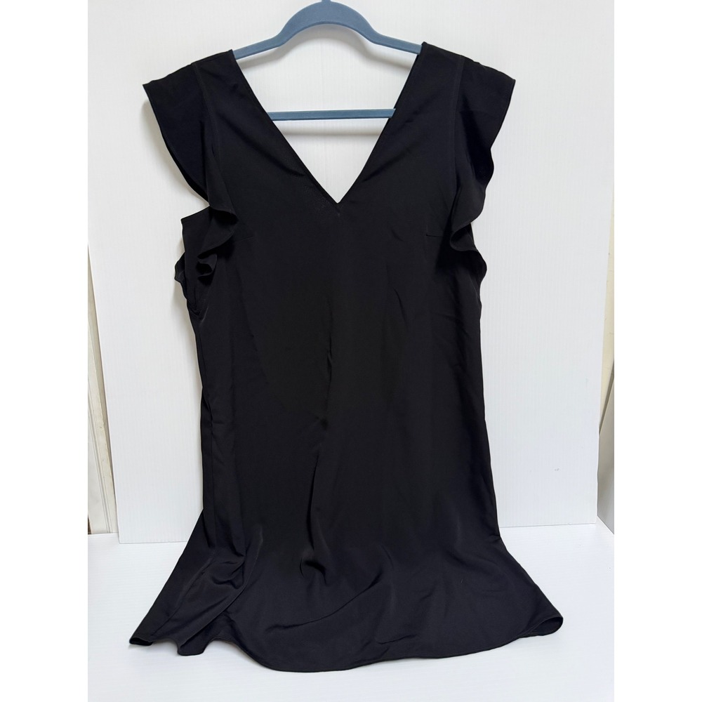Express Black Ruffle V-Neck Sleeveless Shift Dress Small LBD Flutter Sleeve